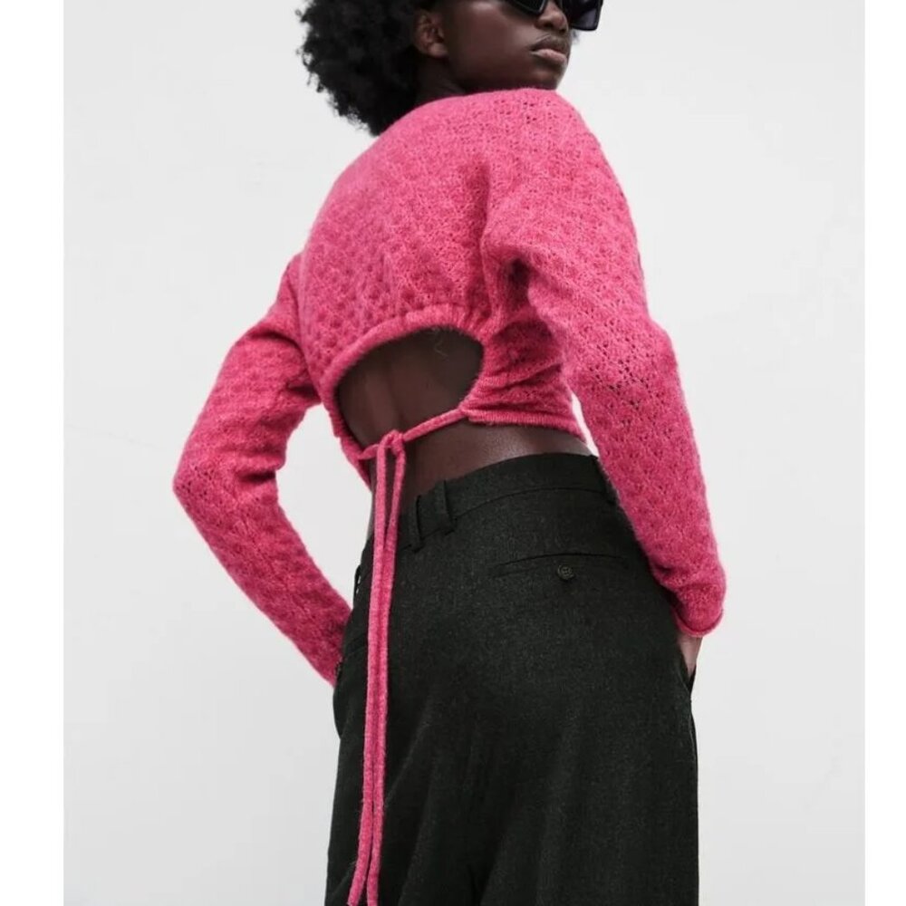 Zara Open Back Knit Sweater Tie Back Size M